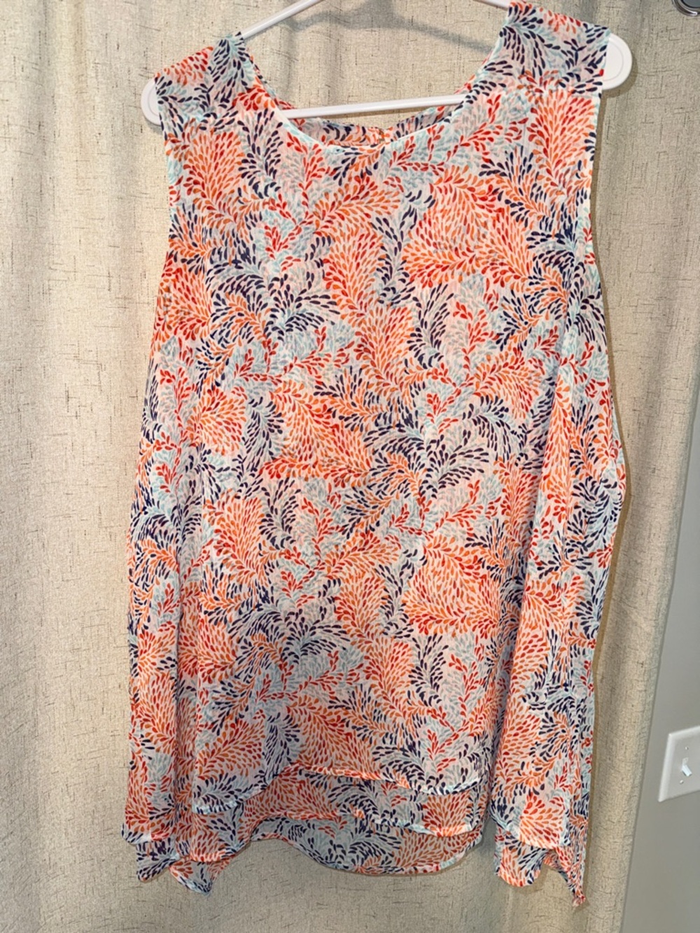 Fever Sleeveless Floral Print Top - Orange, Navy & Mint